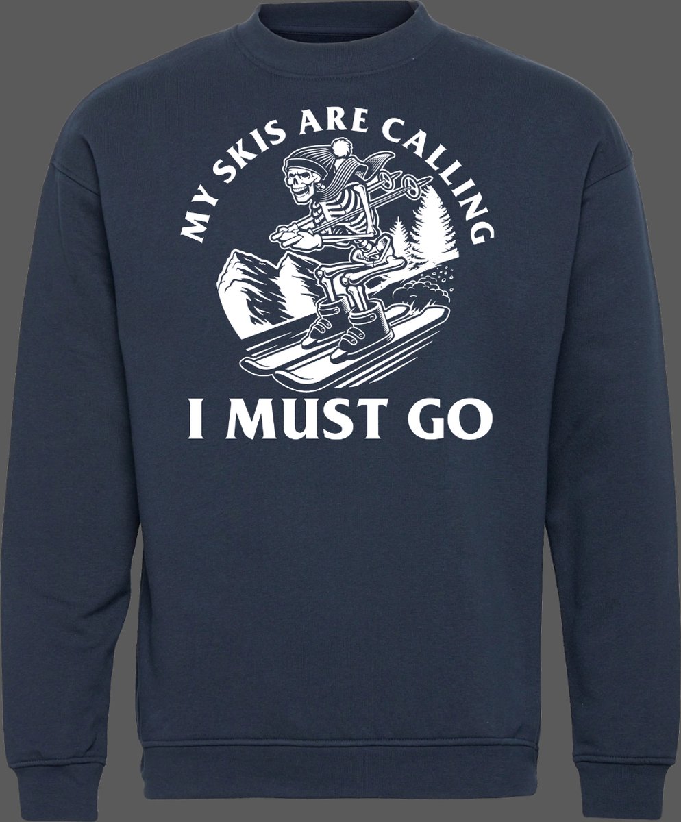 Sweater My Skis Are Calling | Apres Ski Verkleedkleren | Ski Pully Heren | Foute Party Ski Trui | Navy | maat XS